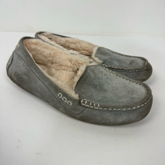 Ugg Ansley Grey Gray Slip On Leather Sheepskin Slippers House Shoes - Picture 1 of 7